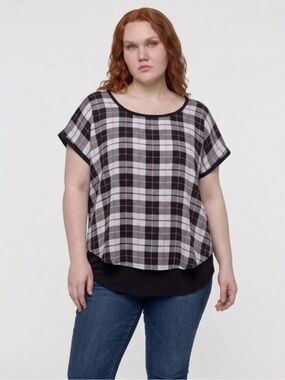 torrid Black, White & Pink Plaid Short Sleeve Layered Tee